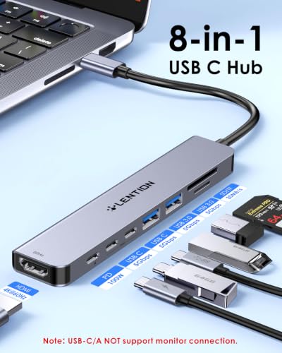 Image of LENTION USB-C Hub, 4K@60Hz HDMI, 100W PD, 2 USB-C, 2 USB 3.0, Card Reader | 2A & 2C Work Simultaneously, Stable Driver 3.0 Certified, for macOS, iOS /iPadOS, Windows & ChromeOS (CE19, Space Gray)