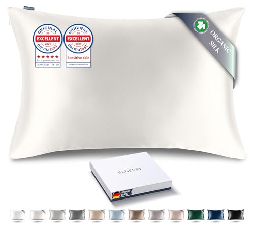 Premium Silk Pillowcase 100% Organic Mulberry Silk, 22 Momme, Grade 6A - Oeko-Tex Certified in Germany - Luxury for Hair & Skin, 1 Piece (Queen Size 20x30 Inches, Natural Silk Off-White)