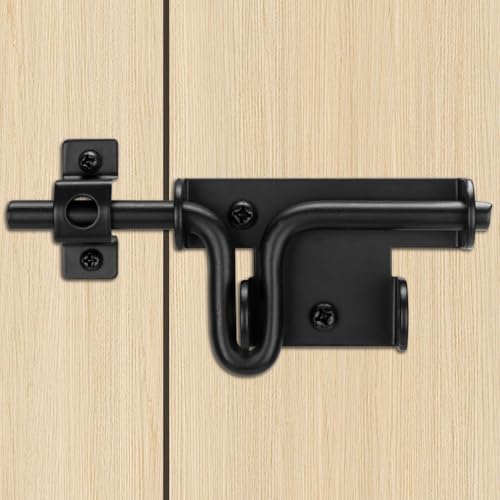 EVCUHASL Slide Bolt Gate Latch with Padlock Hole Heavy Duty Sliding Bolt Door Lock Hardware for Wooden Fence Shed Gates Barn Doors Backyard Gate Bolt Latch with Black Finish 1 Pack