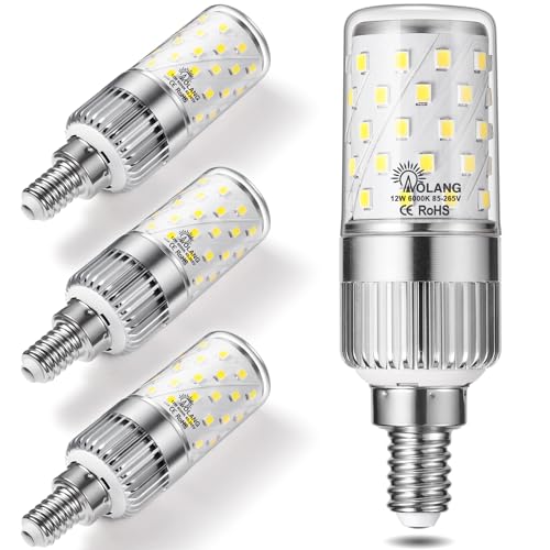 Aolang E12 LED Bulbs 12W LED Candelabra Bulbs 100 Watt Equivalent Daylight White 6000K Chandelier Bulbs E12 Base Ceiling Fan Light Bulbs 85V-265V 1000Lumen Corn Bulbs Non-Dimmable (4 Pack)