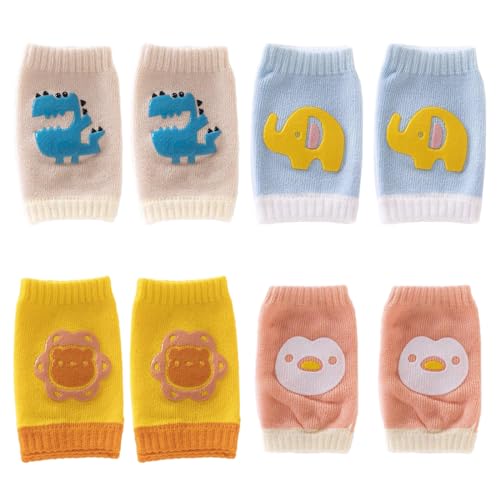 ZAMXHUG 4 Paar Knieschoner Baby Krabbeln - Anti Rutsch Krabbelhilfe,Mädchen Junge Krabbelschoner Stulpen mit Gummipunkte Elastische Baby Knieschützer, Baby Knie Socken mit Anti- Rutsch-Noppen
