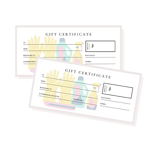 Blank Gift Certificates | 30 Pack | Cleaning Service | House Cleaner Supplies | 3.75 x 8.25' inch Size Gift Card | Small Business Gift Certificate