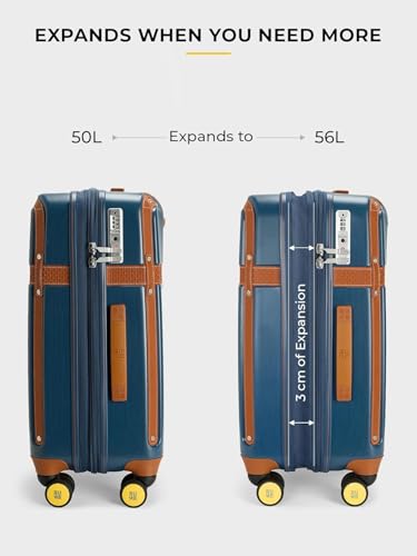 Image of EUME Aerobrush Cabin + Trunk Medium Check-in Luggage Set of 2 | Expandable Polycarbonate Suitcases | 56L Cabin & 66-74cm Check-in | SilentRun 8 Spinner Wheels | TSA Lock | Blue