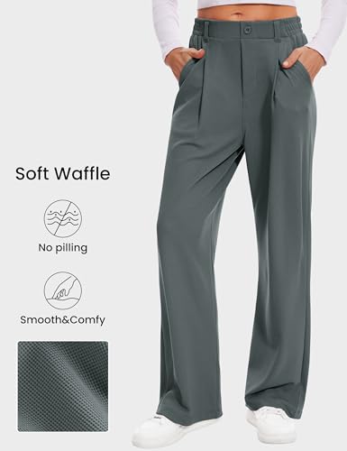 Desol Womens Wide Leg Work Pants Waffle Knit Dress Pants Stretchy High Waisted Slack Casual Palazzo Pants for Women2