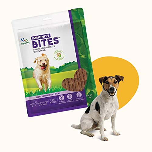 Natural Remedies Immunity Bites - 75 gm, Easily Digestible Healthy Snack and Training Treats, Soft Chews Long Sticks for Dogs, Puppy of All Life Stages, Grain & Gluten Free, Egg Flavour - Pack of 2