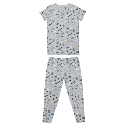 KicKee Print Short Sleeve Pajama Set – Stretchy Viscose from Bamboo Sleepwear for Toddlers and Kids (Dove Bugs - 8 Years)