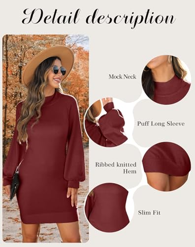 Image of GRECERELLE 2026 Womens Fall Winter Mock Neck Mini Pullover Sweater Dress | Long Sleeve Ribbed Knit Bodycon Fit for Parties Date Holidays Daily(XS-2XL)