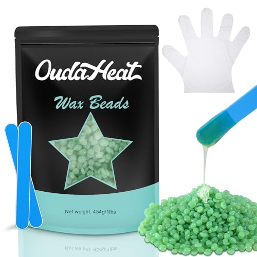 Wax Beads, 1lb Wax Beans for Hair Removal Sensitive Skin, Brazilian Coarse Waxing for Face, Bikini, Eyebrow, Back, Chest, Legs, Armpit, Waxing Beads for Women Men, 3 Silicone Stick, Aloe