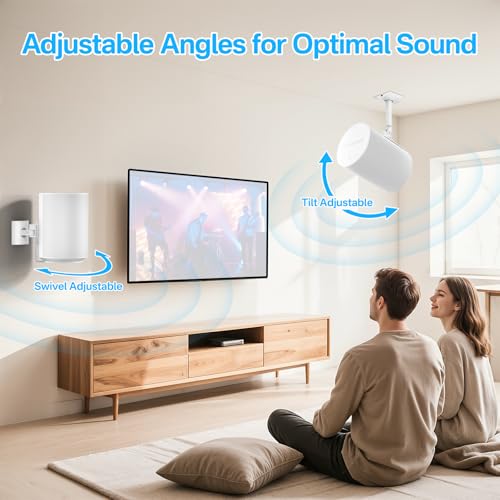 Metal Speaker Wall Mount for Sonos Era 100 Ceiling Mount or Tilt and Swivel Adjustable Bracket for Sonos Era 100 Wall Mount with Flexible Mounting Ways Ceiling Mount for Sonos Era 100, Single White