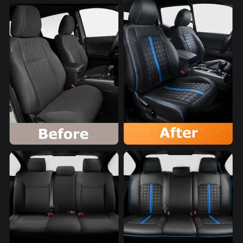 Image of Carlimeki Leather Seat Covers Custom Fit for Tacoma Gen 3rd (2016-2023) | For Double & Crew Cab only - Fits SR, SR5, Limited, TRD Pro, TRD Sport, TRD Off-Road, Trail Special Edition - Fully Covered