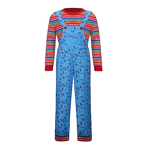 Disfraz infantil Chucky azul con overol floral y camiseta a rayas miniatura 4