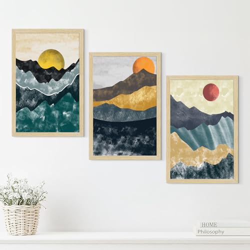 Image of ArtX Paper Modern Art Wall Painting For Living Room, Drawing Room Decoration Big Size, Sunrise Framed Painting for Wall Decoration, Wall Decor For Bedroom, Multicolor, 36.0 x 18.0 inches, Set Of 3