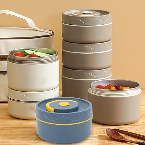 TOPINCN 440ml Food Warm Lunch Container, Stainless Steel Thermal Lunch Container Portable Thermal Cooking Pot Double Layer Box Round Shape Food Container for Office (Microwave - Image 2