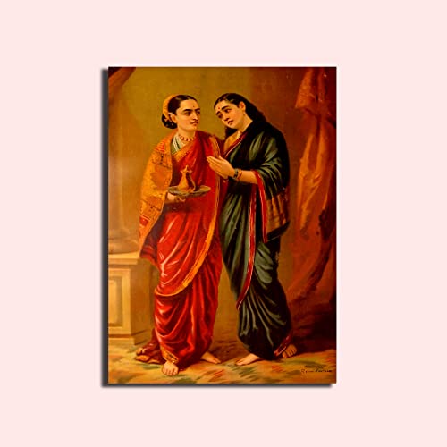 Image of Sikhash Raja Ravi Varma Canvas Paintings Classic Art, Indian Art, Famous Artist, Wall Painting for Living Room, Bedroom, Office, Unframed, Multicolor Fabric Size - 12x8 inches (30x20 cms, Draupadi Sudeshna)