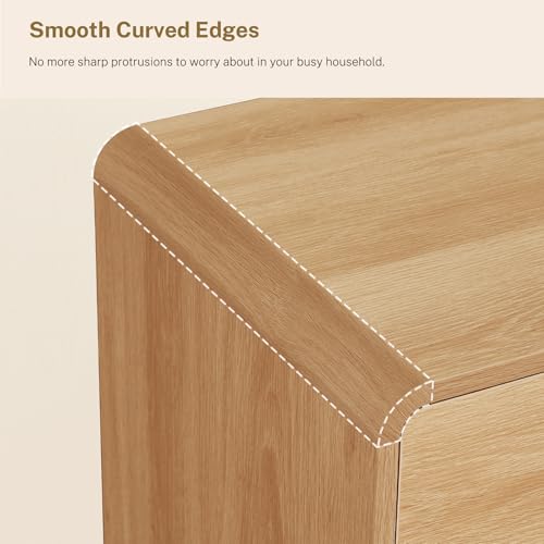 Image of TEENFON 55 inch Dresser for Bedroom with 6 Drawers, Dressers & Chests of Drawers with Curved Profile Design, 6 Drawer Dresser, Bedroom Dressers, Wood Dressers for Bedroom, Hallway, Natural