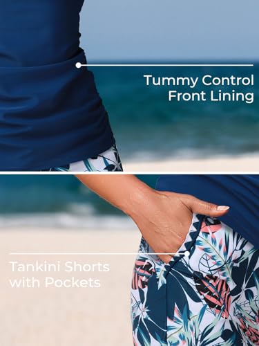 Summer Mae V-Neck Women Tankini Swimsuits Two-Piece with Side Pockets Swim Shorts 2025 Tie-Back Straps Bathing Suits3