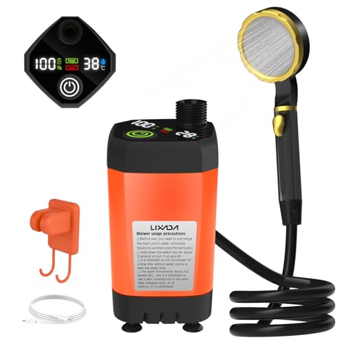 Xolsurg Portable Camping Shower Pump Outdoor Shower Kit with Full Screen Customizable Full Screen Energy Saving Mode for Camping (7800mAh)