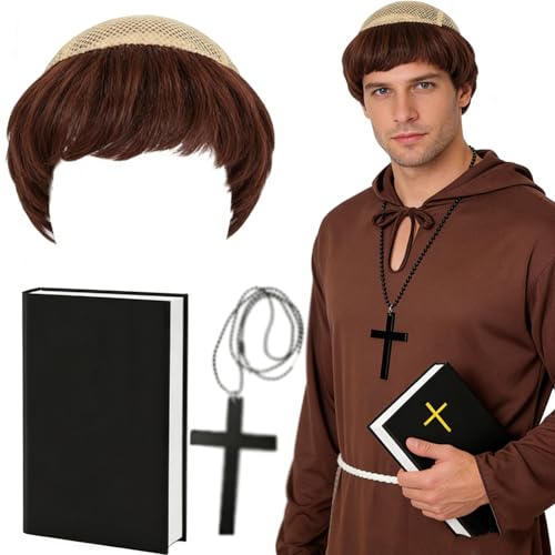 PANMAY FaschingskostüMe MäNner Mittelalter Mönch Kostüm Herren Fasching Kostüm Mönchskutte mit Priesterrobe Mönch Robe Klassische NotizbüCher und Kreuzverzierungen für Karneval Priester Kostüm