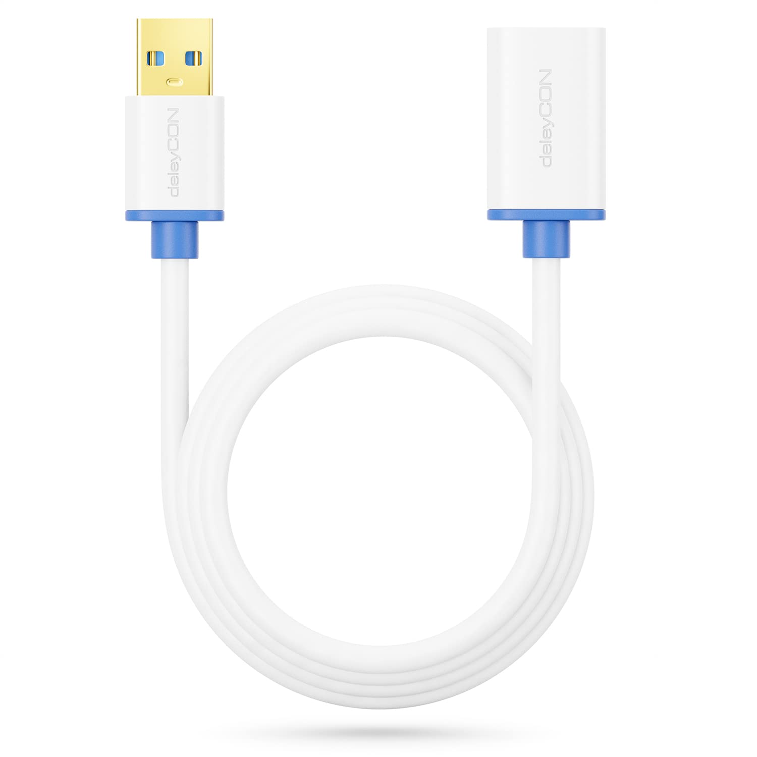 deleyCON 5m USB 3.0 Cavo di Prolunga Super Speed - da Spina USB A a Presa USB A - Tecnologia USB 3.0 Super Speed fino a 5 Gbit/s - Bianco/Blu