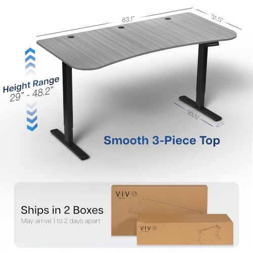 Image of VIVO Dark Gray 63 x 32 in Standing Desk, DESK-KIT-1B1G | Electric, Holds 220 lbs, Sit Stand Up, Height Adjustable, Home Office, Memory Presets, 1B Series, Black Frame