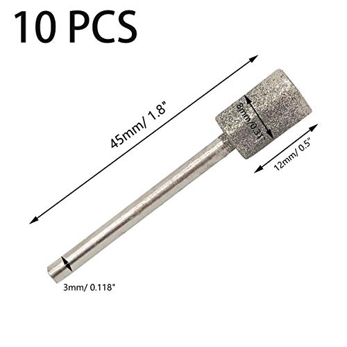 L-A Cabeça de Cilindro de 8 mm Revestido com Diamante Pontas de Moagem - Haste de 3 mm (3 x 8 mm, 10