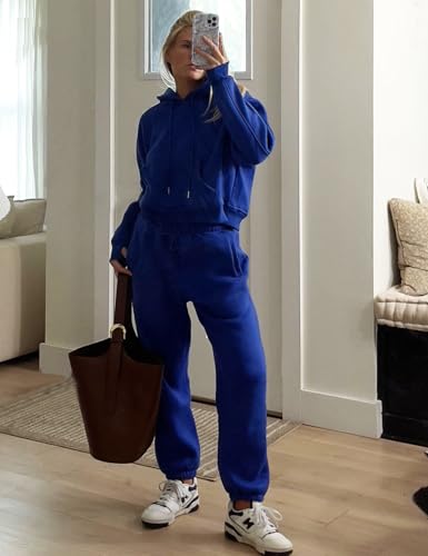 Flygo Womens Fleece 2 Piece Outfits Sweatsuit Crop Pullover Sweatshirt Joggers Pants Tracksuit Set
