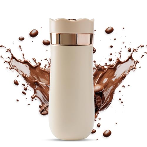 French Press Mug, 320ml Portable Coffee Maker for On the Brewing, Stainless Steel Insulated Travel French Press, for Brews Coffee or Tea (Ivory)