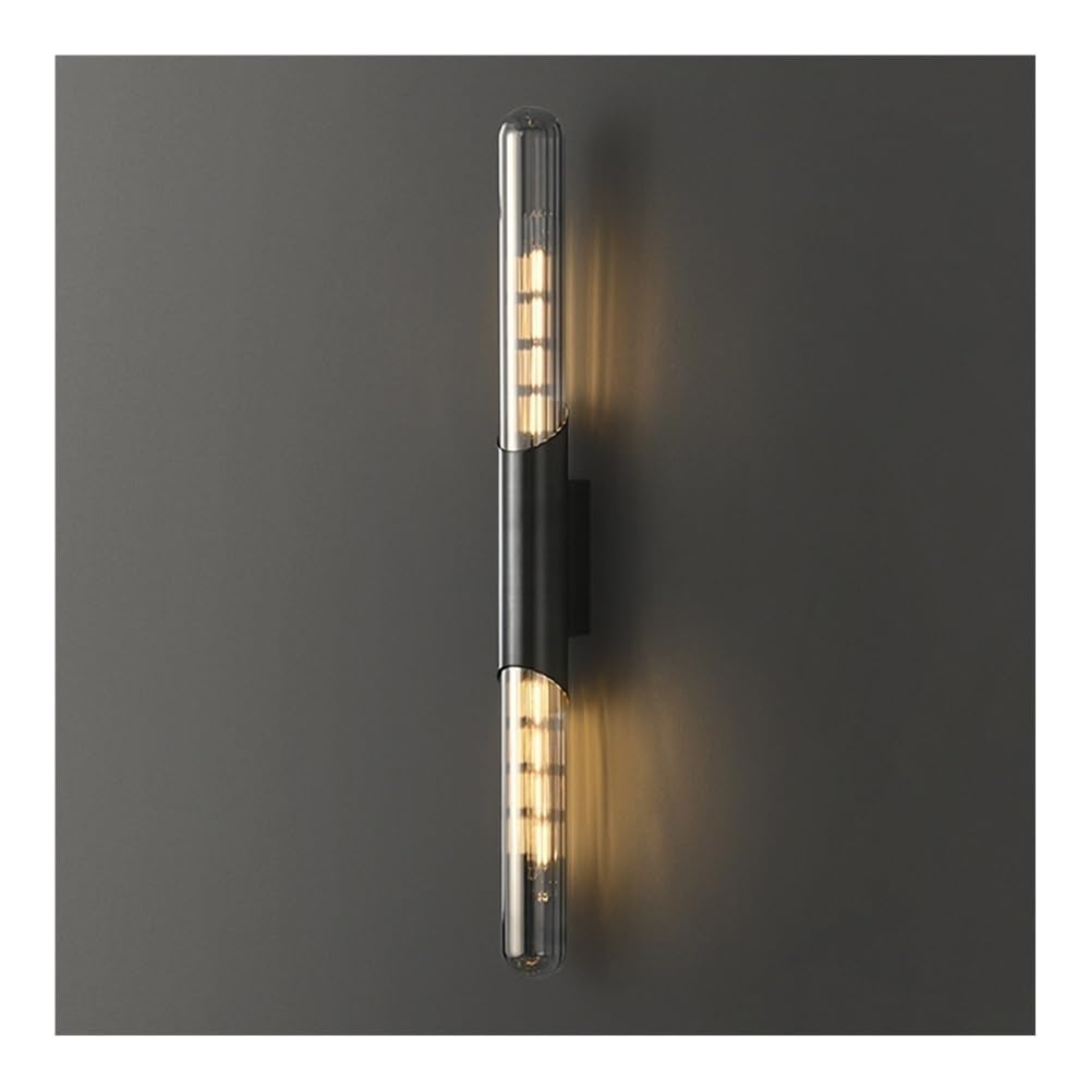 HPTHLY Indoor Wall Lights Fixtures Set Of 2 Led Brass Brushed Wall Sconces With Glass Shades Vintage Wall Lamps For Bedroom Bathroom Living Room (Negro)
