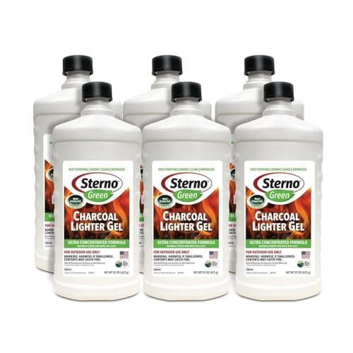 Sterno Fire Starter Fuel Gel - Charcoal Lighter Fluid - Concentrated Ethanol Fuel for BBQ or Fireplace - All-Weather Burner for Outdoor Use - 22 Oz Each, Pack of 6 Bottles
