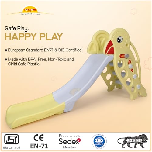 Image of Toyzone Golden Sparrow Slide for Kids | Baby Play Slide | Indoor & Outdoor Kids Slider | Easy Assembly | Safe Rounded Design | BIS Certified | Made in India | Kids Slide for 2-8 Years, Upto 70 kgs