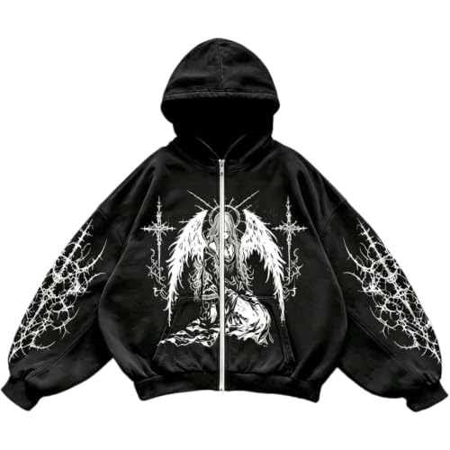 Hooded Zipper Cardigan Hoodie 3D Printing Fashion,Black Gothic Hoodies for Men and Women Y2k Sweatshirts 2000s Clothes (COLOR20,Medium)