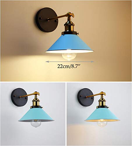 Image of ANYE Wall Sconces with UL Plug-in Button Black Cord Retro Minimalist Style Macaron Blue Iron Lampshade Decor Lights Fixtures for Loft Cabinet Kitchen Hotel Bulb Sold Separately
