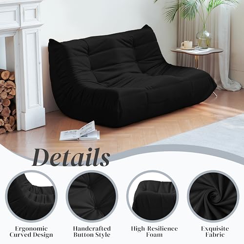 Image of Bean Bag Chair, Loveseat Fireside Chair Bean Bag Sofa for Adults, 2 Seater Bean Bag Chairs for Teens with High-Resilience Foam, Memory Foam Bean Bag for Living Room, Bedroom, Office (Suede, Black)
