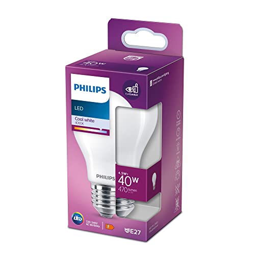 Philips LED Classic E27 Lamp, 40 W, Teardrop Shape, Matte, Neutral White, White