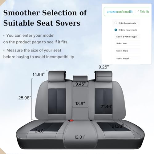 Image of Coverado Car Seat Covers, Rear Seat Covers Leather Car Seat Covers Waterproof Back Seat Cover for Cars, 3-Pieces Seat Covers Backseat Universal Seat Cushion Protector for Most Cars Trucks, Gray&Black