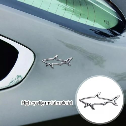 Image of 2pcs Metal Shark Logo Car Side Door Emblem Hollow Fish Badge Decal Sticker (Black)