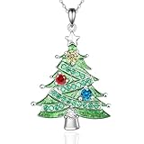Christmas Tree Necklace for Women 925 Sterling Silver Christmas Pendant Necklace Holiday Jewelry Gifts for Her