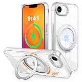 iPhone 16e 用 ケース Magsafe対応 ワイヤレス充電 360°回転スタンド 縦横両対応 Gunwon スマホケース いPhone 16e 米軍規格 耐衝撃 マグセーフ リング マグネット搭載 アイフォン16e 用 カバー「クリア」