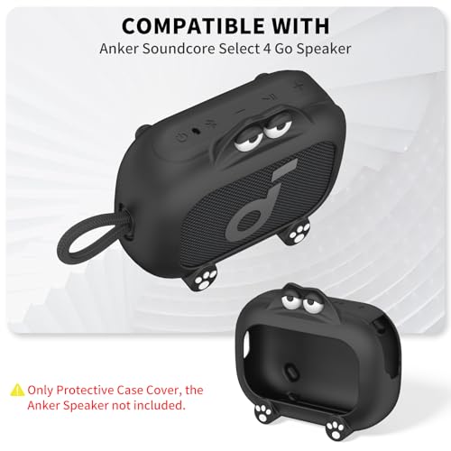 Image of for Anker Soundcore Select 4 Go Speaker Cartoon Cute Silicone Case Cover, Anti Scratch Shockproof Protective Skin Cover Compatible with Soundcore Select 4 Go Bluetooth Shower Speaker (Black)