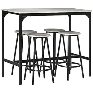 HOMCOM 5 Piece Counter Height Bar Table Set Rustic 4325 Dining Table with 4 Bar Stools Kitchen Table with Wooden Top for Pub Dining Room Gray