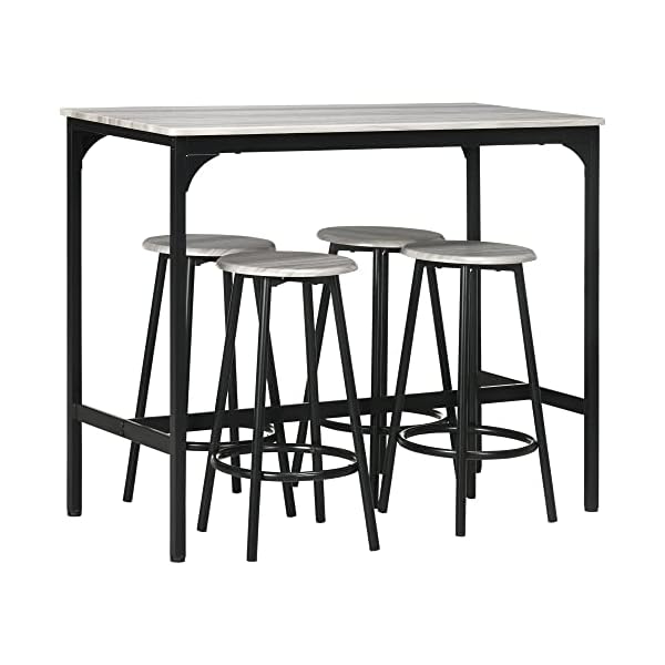 Homcom 5 piece counter height bar table set rustic 4325 dining table with 4 bar stools kitchen table with wooden top for pub dining room gray  urban country home decor