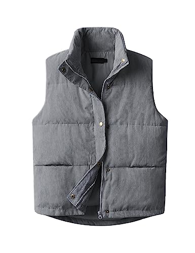 Fhniepan Damen Cord-Puffer-Weste, ärmellos, Stehkragen,...