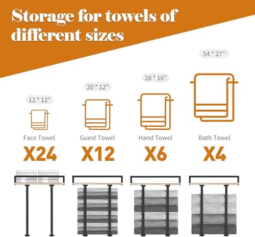 Image of HASTHIP Towel Racks for Bathroom Wall Mounted Metal Towels Holder with Wooden Shelf Folding Large Towels Towel Storage for Small Bathroom Organizer Decor or RV Camping