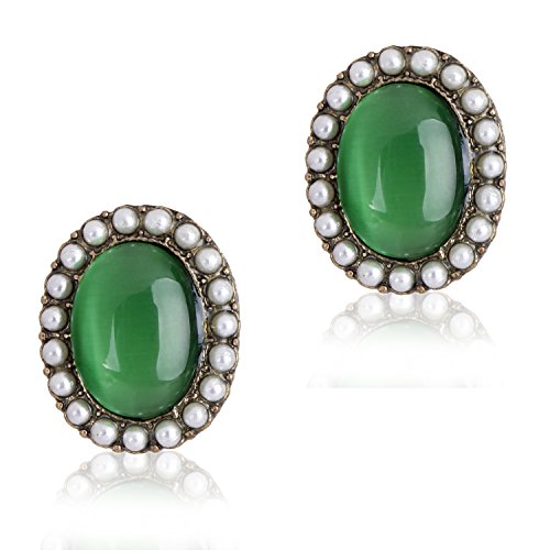 Cinderella Collection By Shining Diva Green Metal Stone Stud Fancy Earrings for Women