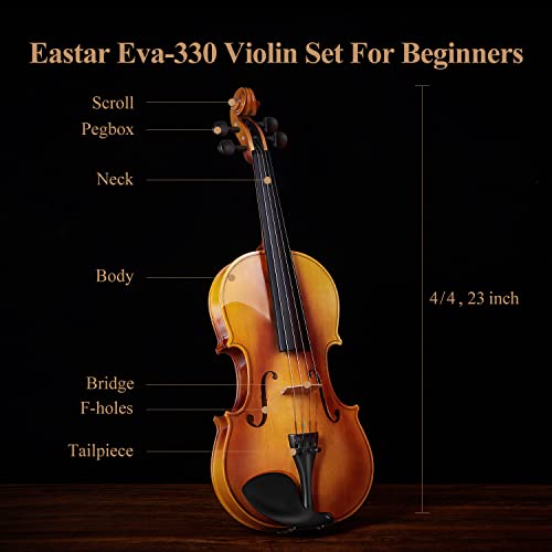 Image of Eastar EVA-330 4 /4 Solid Wood Violin Set Full Size for Students Kids Adults with Hard Case, Shoulder Rest, Rosin, Two Bow, Clip-on Tuner and Extra Strings