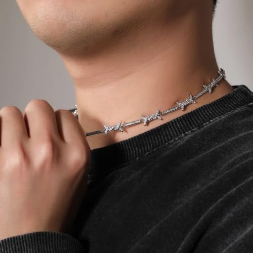 Collier en argent sterling 925 barbelé unisexe ajustable