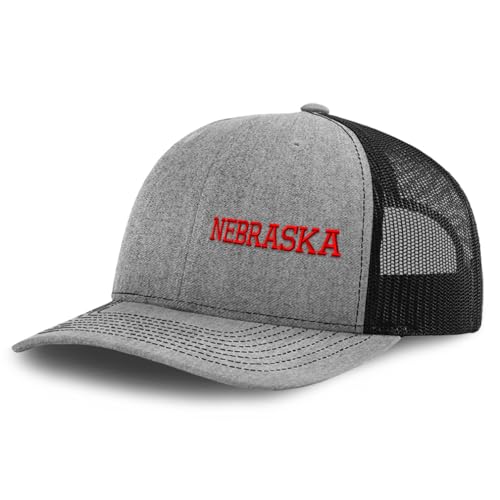 Richardson Mesh Cap Embroidered Nebraska America Map Ne Nebr. Nebraskan Cornhusker Trucker Hats for Men & Women Heather Grey Black Design Only