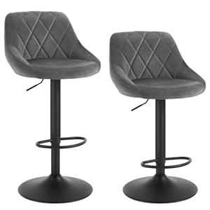 WOLTU Bar Stools Set of 2 Breakfast Bar Chairs Swivel Dining Stools, Height Adjustable Kitchen Island Barstools, Dark Grey Velvet Upholstery, Metal Footrest & Base