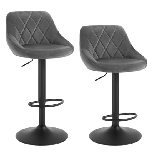 WOLTU Barhocker 2er Set, Barstuhl mit Lehne, höhenverstellbar drehbar, gepolsterter Samtsitz, rutschfestes Metallfuß, für Küche Hausbar, Dunkelgrau