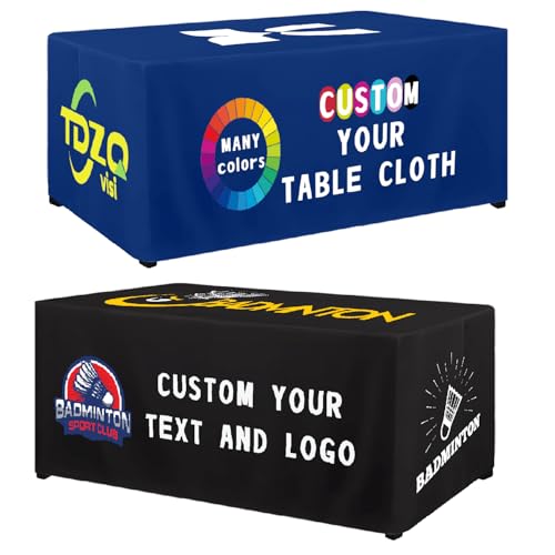 Customized Table Cloth with Logo 4FT 5FT 6 FT 8 FT Table for Business Tradeshow Events Birthday Wedding Anniversary Tradeshow Custom Table Cloth Personalized TableCloth with Logo (4 FT Open Back)